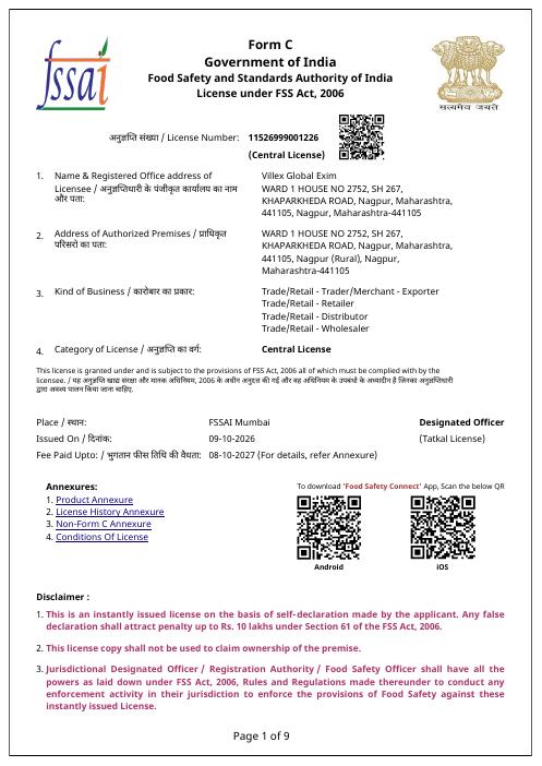 FSSAI Central License