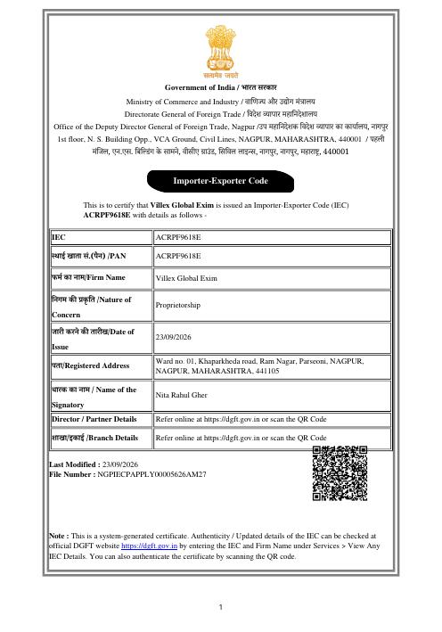 Importer-Exporter Code Certificate